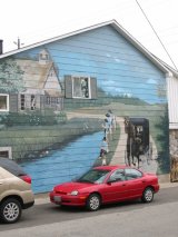 Mural with Mennonite image in St. Jacobs, Ontario